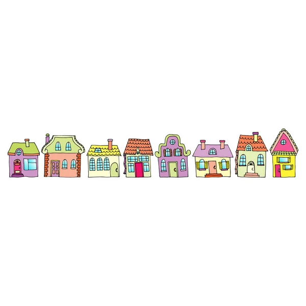 Houses on a street located in one row. Illustration of a city la — Stock Vector