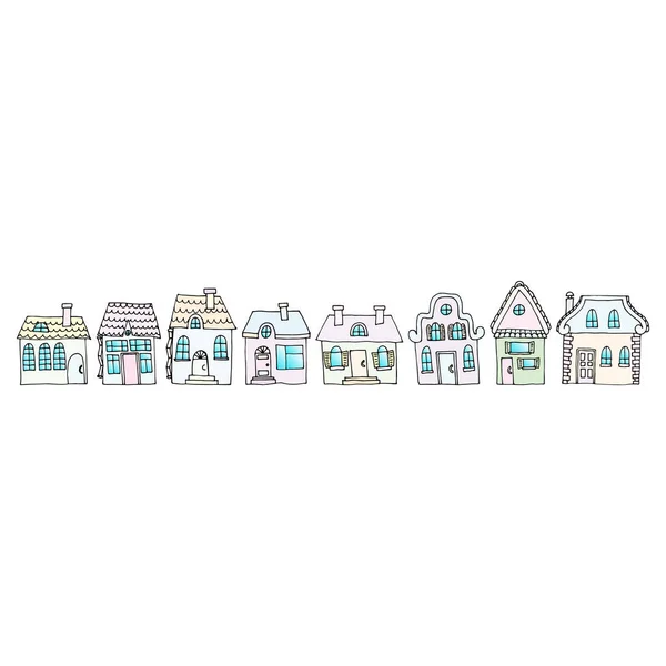 Houses on a street located in one row. Illustration of a city la — Stock Vector