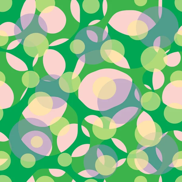 Padrão geométrico sem costura abstrato com círculos. Verde, rosa, amarelo, lilás — Vetor de Stock