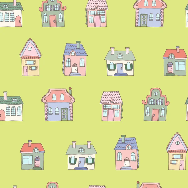 Απρόσκοπτη πολύχρωμο μοτίβο με τα σπίτια. Κατάλληλο για Σχεδιασμός υφασμάτων, φόντο σελίδας web, επιφανειακές υφές φόντου — Διανυσματικό Αρχείο