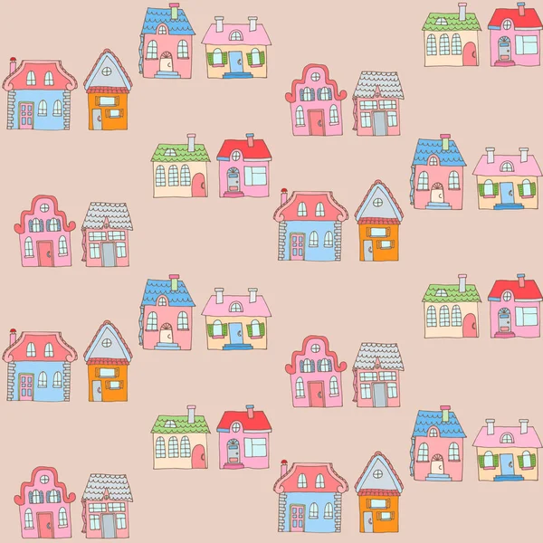 Modèle coloré sans couture avec des maisons. Fond adapté à la conception textile, fond de page Web, textures de surface — Image vectorielle