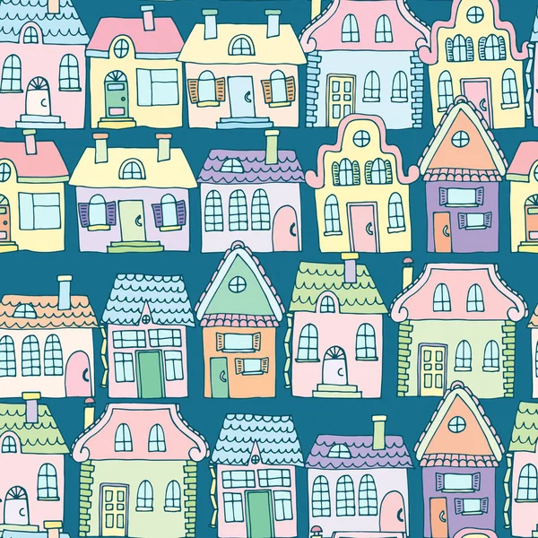 Nahtlose bunte Muster mit Häusern. Hintergrund geeignet für Textildesign, Webseitenhintergrund, Oberflächentexturen — Stockvektor