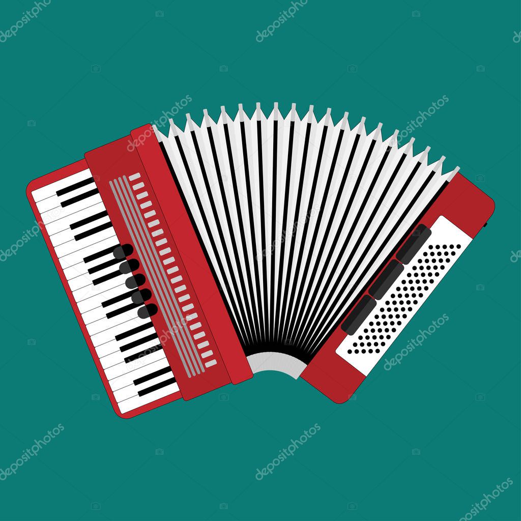 Classical bayan or accordion. Musical instrument. Accordion flat style. Bayan closeup. Realistic illustration