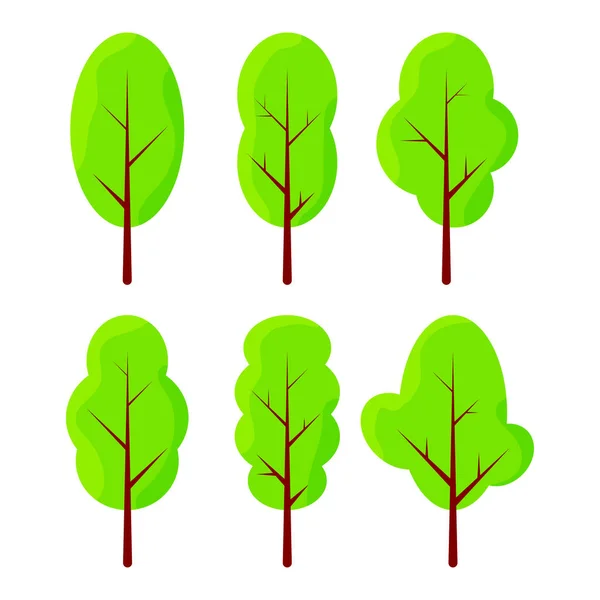 Moderní plochá ilustrace se zelenými stromy na bílém pozadí pro koncept designu. Plochý grafický design. Kolekce trendy vektorů. Prvek dekorace. Dekorace stromů. Barevná vektorová ilustrace. — Stockový vektor