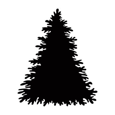 Beyaz arka planda siyah ladin. Vektör illüstrasyonu izole edildi. Vektör doğa çizimi. Ağaç süsleme. Dekoratif çam çam ağacı. Siluet sembolü.