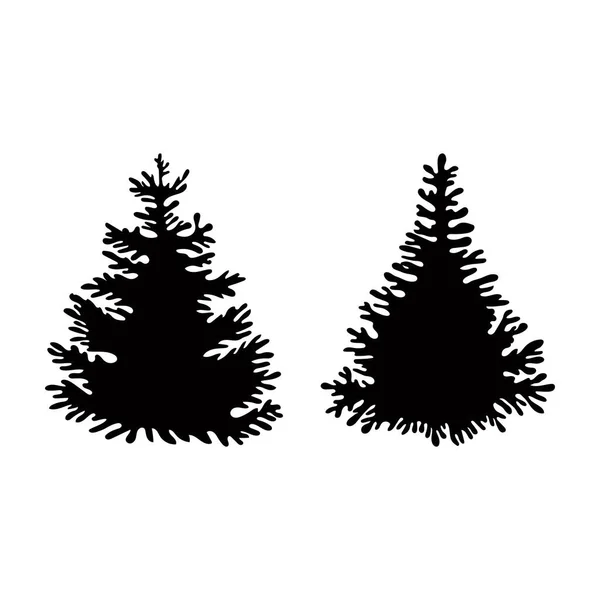 Set of black spruce in beautiful style on white background. Vector illustration isolated background. Vector nature illustration. Tree decoration. Decorative pine spruce tree. Silhouette symbol. — Stock Vector