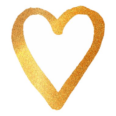 Beyaz arka planda altın kalp. Metalik stil. Soyut altın parlak ışık. Parlayan kalp. Aşk, düğün konsepti. Altın rengi parıltı dokusu. Soyut vektör çizimi. Sevgililer Günü konsepti.