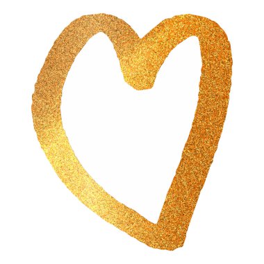 Beyaz arka planda altın kalp. Metalik stil. Soyut altın parlak ışık. Parlayan kalp. Aşk, düğün konsepti. Altın rengi parıltı dokusu. Soyut vektör çizimi. Sevgililer Günü konsepti.
