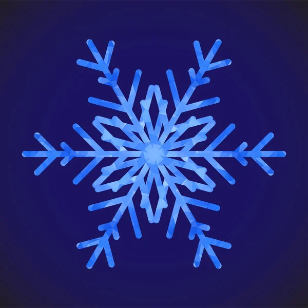 Abstraktní designová šablona s polygonální sněhovou vločkou pro dekorační design. Vektorové dekorativní pozadí. Zimní symbol. Nízký poly banner se sněhovou vločkou na modrém pozadí pro dekorativní design. — Stockový vektor