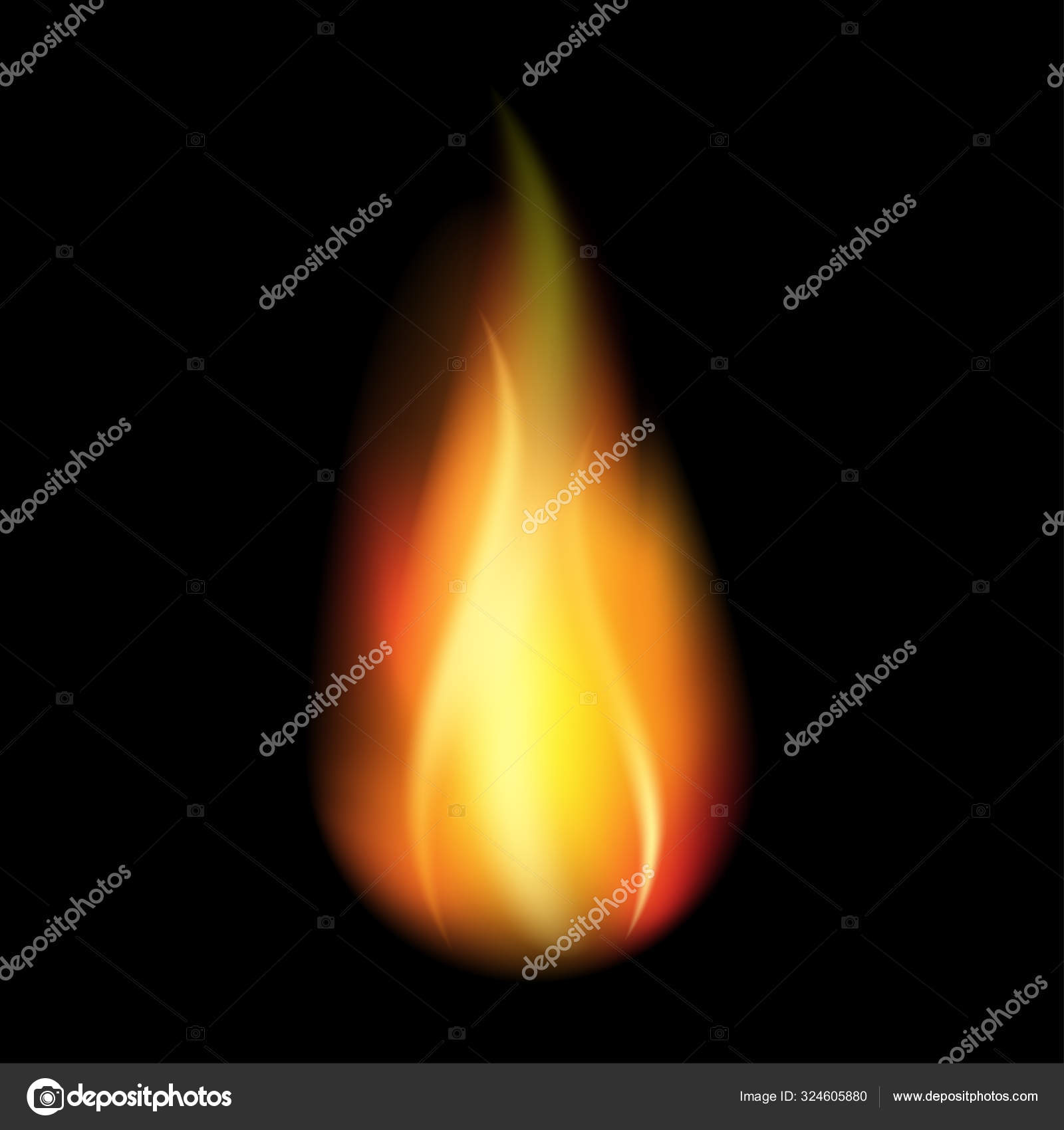 Realistic fire flames. Template for concept design. Black