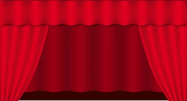 Beyaz arka planda tiyatro perdesi. Tiyatro sahnesi. Dekorasyon elemanı. Dekoratif tasarım için klasik kapak tasarımı. Kırmızı perde. İzole vektör. Sinema prömiyeri