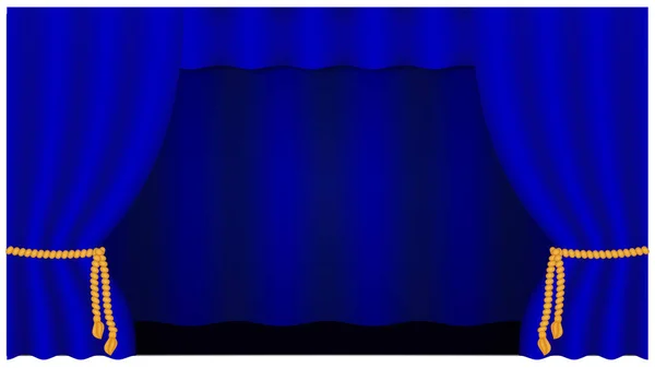 Cortina de teatro sobre fondo blanco. Escenario del teatro. Elemento decorativo. Diseño clásico de portada para diseño decorativo. Cortina azul. Vector aislado. Estreno del cine — Vector de stock