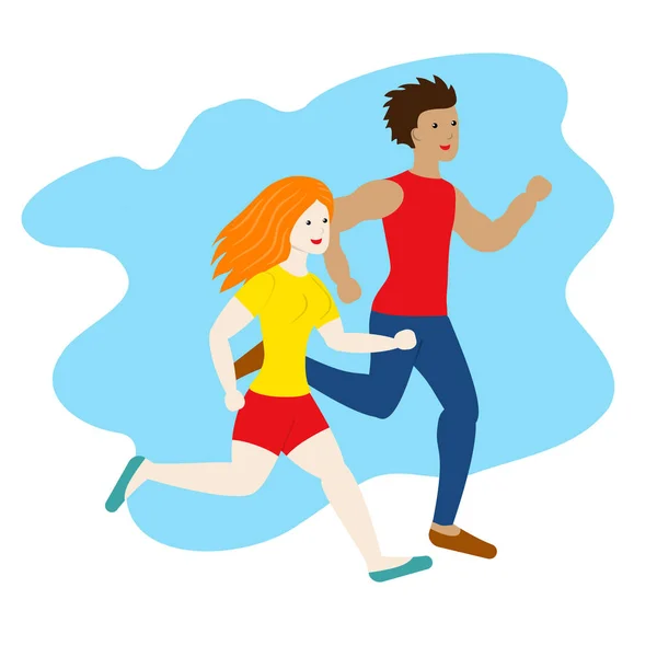 Un homme et une femme qui courent. Vecteur de sport masculin et féminin. Compétition de jogging sportif. Marathon de course. Entraînement, cours. Mode de vie sain et actif. Activité mode de vie sain. Jogging des gens. Conception vectorielle . — Image vectorielle