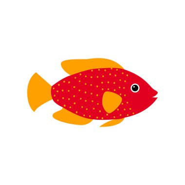 Vektör akvaryum balık silüeti çizimi. Su ikonu. Sualtı okyanusu faunası. Tasarımınız için renkli karikatür düz akvaryum balık ikonu. Düz vektör. Okyanus yaban hayatı. Dekorasyon ögesi.