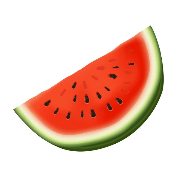 Watermeloen in realistische stijl op witte achtergrond. Vector watermeloen plak. Dieet voeding teken symbool. Zomerfruit. Heldere zoete kleur. Heerlijk dessert. Realistische stijl. Vers fruit. — Stockvector
