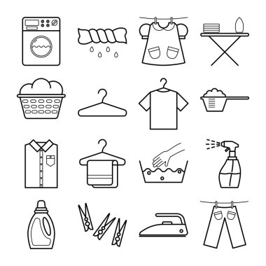 Set of icons with laundry service. Modern vector illustration. Clean dry cotton. Laundry detergent. Service vector icon