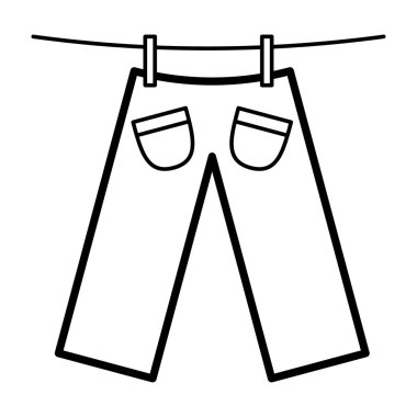 Icon with trousers dries on clothespins. Vector symbol illustration. Laundry icon.