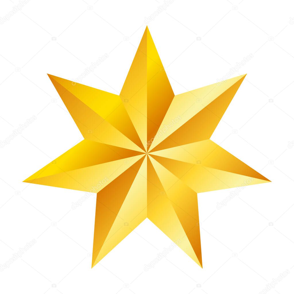 Golden seven pointed star, great design for any purposes. Realistic vector effect. Abstract vector illustration. Celebration concept. Luxury template design. Bright shiny illustration.