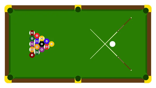 Realistische Illustration mit Billard auf grünem Tisch. Poolbillard Turnier Ankündigungsplakat von Farbkugeln auf grünem Tisch. Vektor-Design für Billard-Meisterschaft für Sportspieler. — Stockvektor