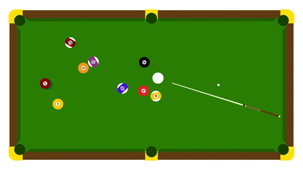 Ρεαλιστική απεικόνιση με μπιλιάρδο πισίνα στο πράσινο τραπέζι. Pool μπιλιάρδο ανακοίνωση τουρνουά αφίσα των μπαλών χρώμα στο πράσινο τραπέζι. Σχεδιασμός διάνυσμα για το πρωτάθλημα μπιλιάρδου για τους παίκτες του αθλητισμού παιχνίδι. — Διανυσματικό Αρχείο