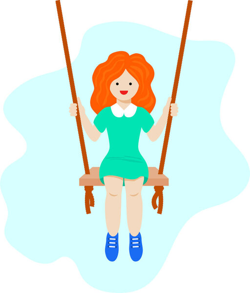 Little girl swinging. Happy childhood, active recreation. Modern vector illustration. Cute vector illustration. Happy childhood design. Child girl for concept design