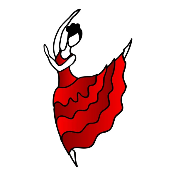 Bailarina Flamenco Española Dibujada Mano Traje Rojo Bailarina Dibujos Animados — Vector de stock