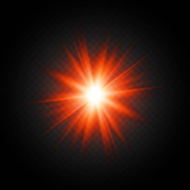 Siyah arkaplanda ışık parlaması. Parlak tatil arkaplanı. Lens alevi, ışık efekti. Gece parıltısı etkisi. Disko tasarımı. Noel süsü. Parlayan bir yıldız. Siyah arka plan. Vektör illüstrasyonu