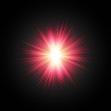 Siyah arkaplanda ışık parlaması. Parlak tatil arkaplanı. Lens alevi, ışık efekti. Gece parıltısı etkisi. Disko tasarımı. Noel süsü. Parlayan bir yıldız. Siyah arka plan. Vektör illüstrasyonu