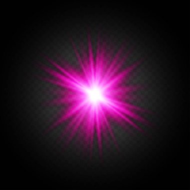 Siyah arkaplanda ışık parlaması. Parlak tatil arkaplanı. Lens alevi, ışık efekti. Gece parıltısı etkisi. Disko tasarımı. Noel süsü. Parlayan bir yıldız. Siyah arka plan. Vektör illüstrasyonu