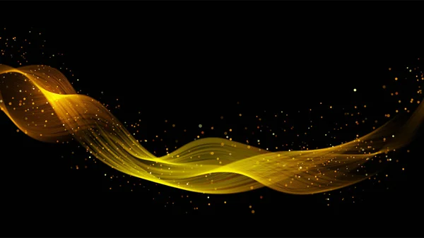 带有火光或金色曲线的黑色背景 轻线黄金涡旋效应 在黑色背景上 矢量闪烁着闪光的光焰和闪光的粒子 魔法闪耀旋涡魔法效果 — 图库矢量图片