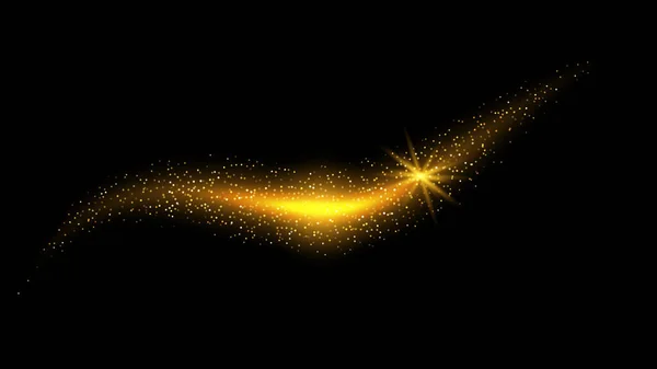 金色的抽象背景 波光灿烂 在黑色背景上的向量金光闪闪的彗星尾翼 在黑色背景上具有闪光效果的矢量抽象亮色闪光波设计元件 — 图库矢量图片
