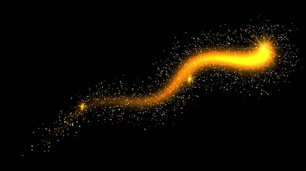 Gouden Abstracte Achtergrond Met Glittergolven Vector Gouden Sprankelende Komeet Staart — Stockvector