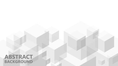 Geometrik gri küplerle soyut vektör arkaplanı. Gri küplü modern soyut geometrik arkaplan. Mükemmel bir reklam afişi, baskı, iş raporu şablonu. 3B vektör