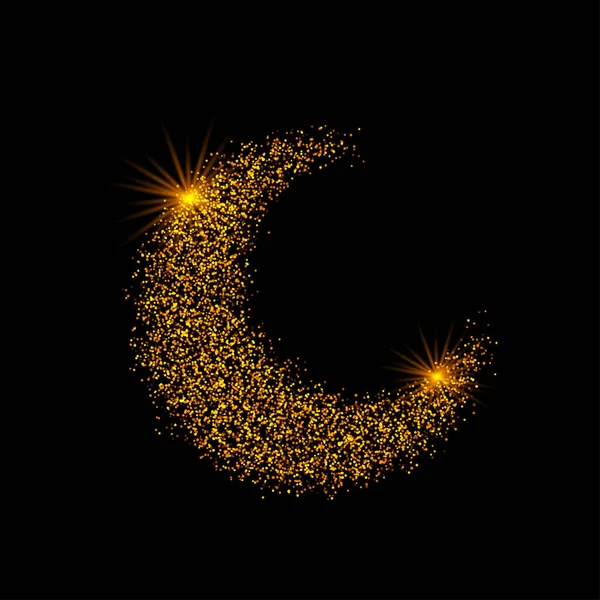 穆斯林社区斋月卡里姆的神圣的一个月 在闪亮的黑色背景上 新月的金光闪闪的月亮 穆巴拉克的节日设计闪烁着光芒 华丽的金月牙与意大利面 — 图库矢量图片