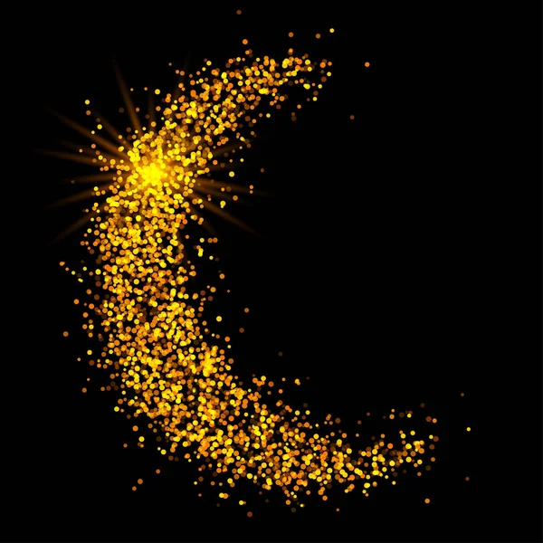 Crescent Gouden Glitter Maan Glanzende Zwarte Achtergrond Voor Heilige Maand — Stockvector