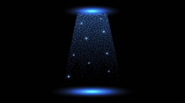 Konsept tasarım için sihirli portal. Fütürist ışınlanma. Işık etkisi. Sihirli fantezi portalı. Gecenin ışık huzmeleri ve siyah arka planda kıvılcımlar. Ufo girdap ışını ve ışın enerji bacası