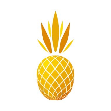 Beyaz arka planda altın taşıyıcı ananas. Ananas geometrik ikonu. Beyaz arka planda izole edilmiş tropikal meyve. Altın yaldızlı ananas. Yaz meyvesi illüstrasyonu. Vektör illüstrasyonu
