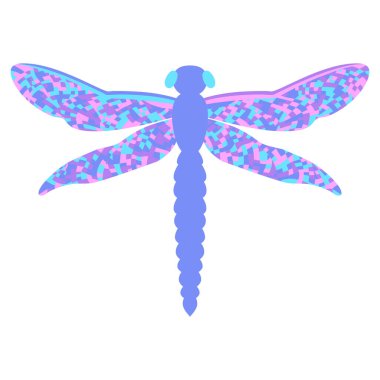 Beyaz arka planda moda olan renkli yusufçuk. Güzellik konsepti. Tasarım elemanı. Beyaz arka planda yusufçuk taşıyıcısı. İzole vektör çizimi. Soyut biçimde böcek resimlemesi