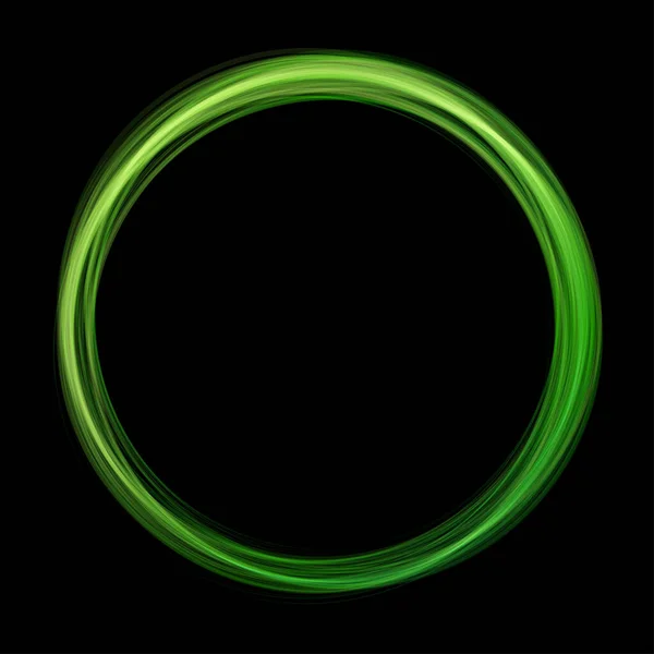 黒の背景に緑の抽象的なネオンラウンドの形 未来的な明るい緑のフレームを光る 広告デザインプロジェクトのためのシンプルな電気ライトシンボル ベクトルイラスト 光のシンボルエネルギー — ストックベクタ
