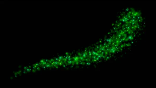 Vektor Grüner Glitzereffekt Funkelt Vereinzelt Auf Schwarzem Hintergrund Magisch Glitzernder — Stockvektor