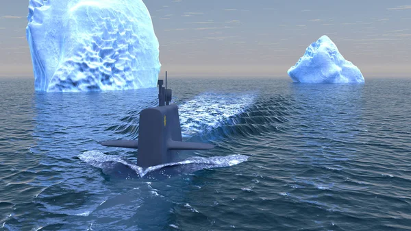 Submarine travelling on the surface of the Arctic ocean — Stock Photo, Image