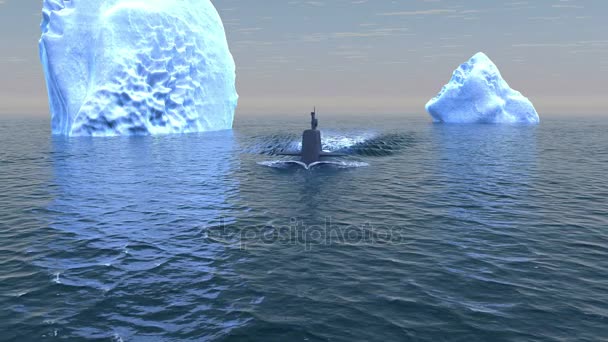 Підводний човен поїздки на поверхні Північний Льодовитий океан — стокове відео