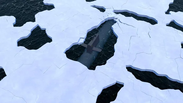 Submarine surfaces through Arctic ice — Stock Photo, Image