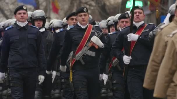 Gendarmerie special forces march during celebrations for National Day of Romania — Stock Video