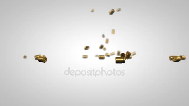 Animation of bullet shells falling on white background — Stock Video