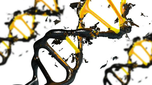 Beyaz arka plan üzerinde dna bozulması moleküllerinin 3D çizim