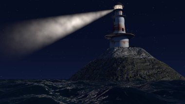 eski bir deniz feneri 3D çizimi geceleri