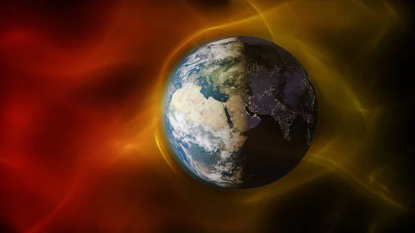 3D çizimi güneş rüzgar Dünya'nın manyetik alanı ile çarpışması — Stok fotoğraf