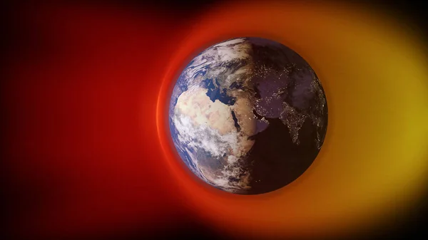 3D çizimi güneş rüzgar Dünya'nın manyetik alanı ile çarpışması — Stok fotoğraf