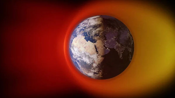 3D çizimi güneş rüzgar Dünya'nın manyetik alanı ile çarpışması 